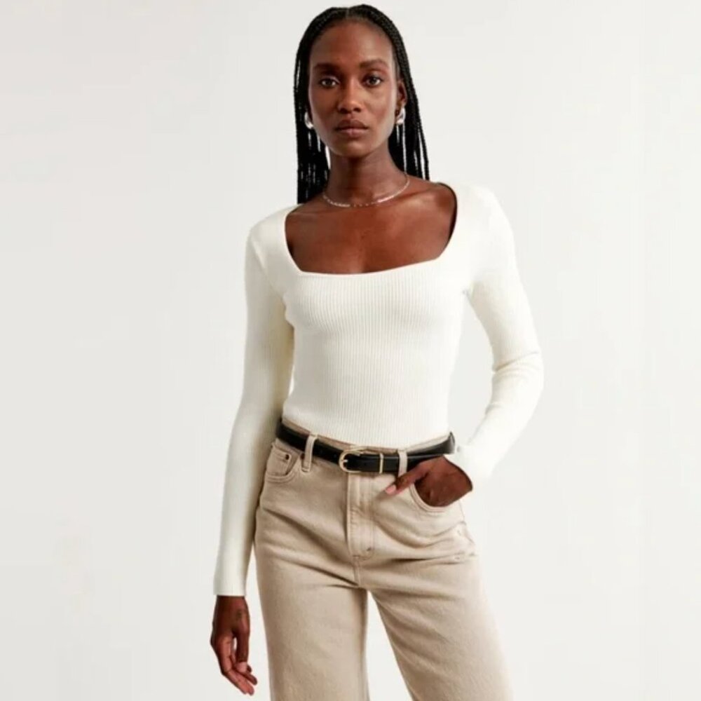 Abercrombie & Fitch Ribbed Long Sleeve Bodysuit (Small)